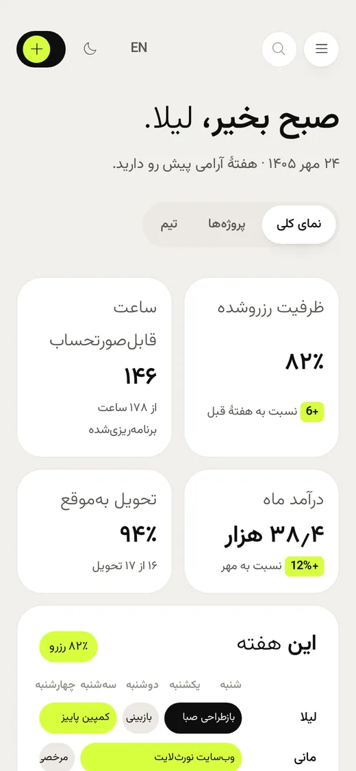 Atelier — Dashboard (فارسی, Mobile)
