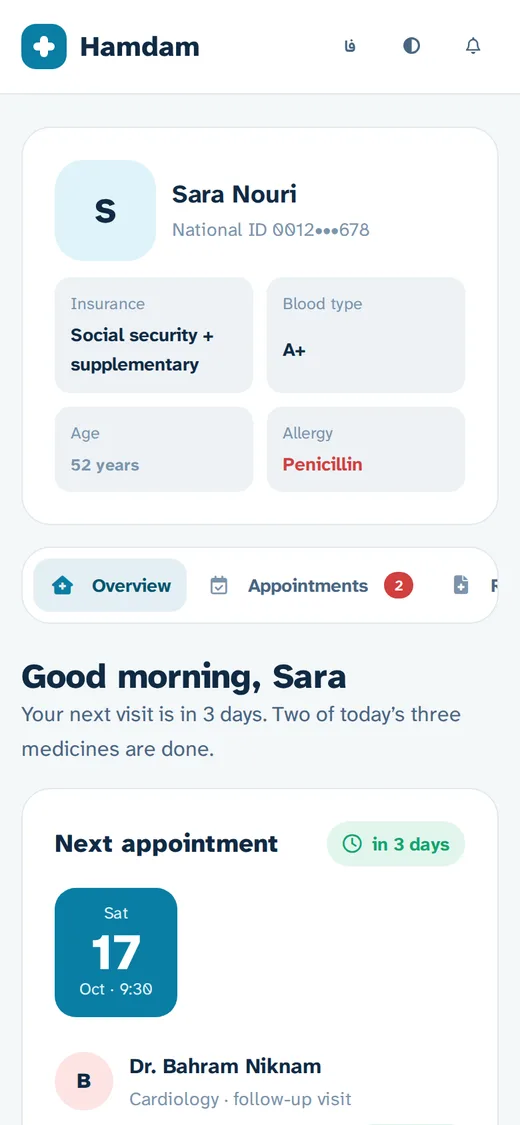 Clinic — Dashboard (English, Mobile)