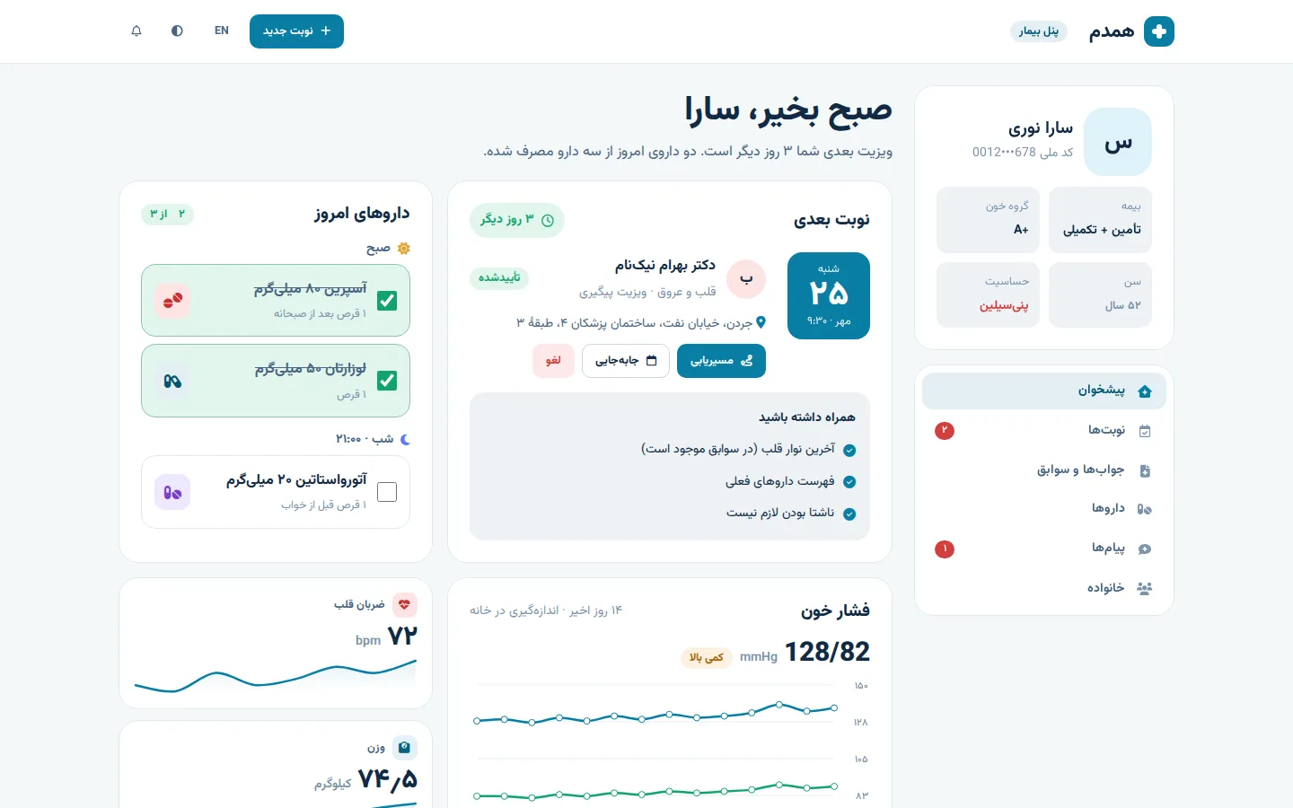 Clinic — Dashboard (فارسی, Desktop)