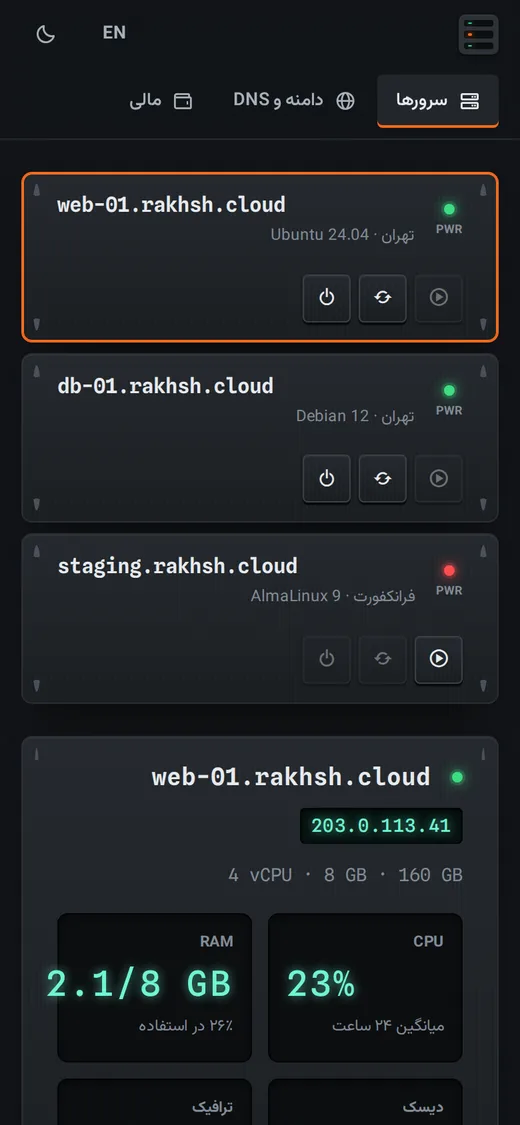 Rack — Dashboard (فارسی, Mobile)
